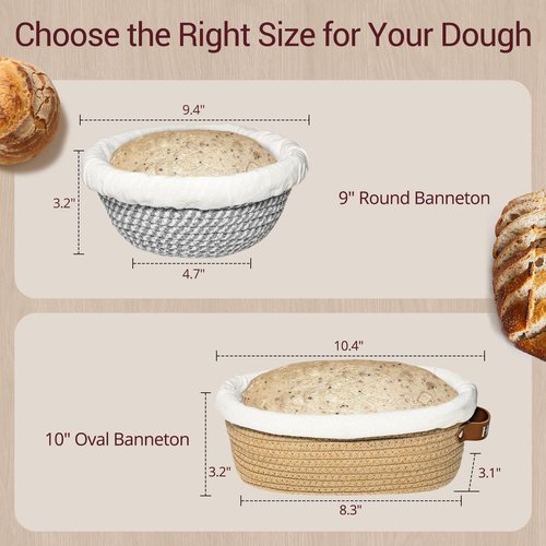 Banneton Bread Proofing Basket - Sourdough Baking Set with Liners & Covers | Oval & Round Sizes