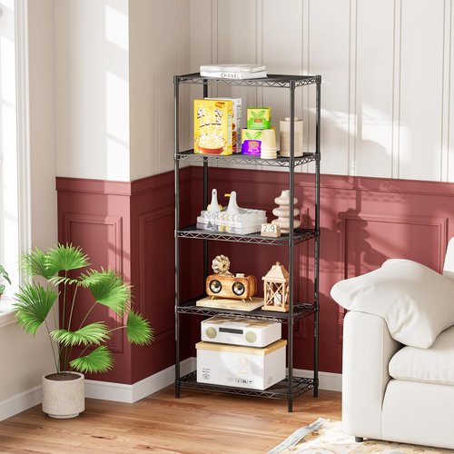 Golpart 5-Tier Heavy-Duty Metal Storage Shelves - 500LBS Capacity Wire Organizer Rack | 12"D x 22"W x 59"H Black