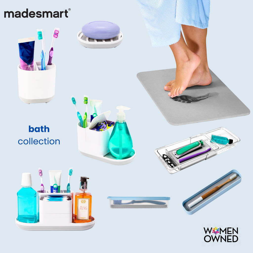 madesmart Portable Shower Caddy Tote with Soft Handle, Plastic Organizer for Soap, Shampoo & Bath Essentials, Carbon