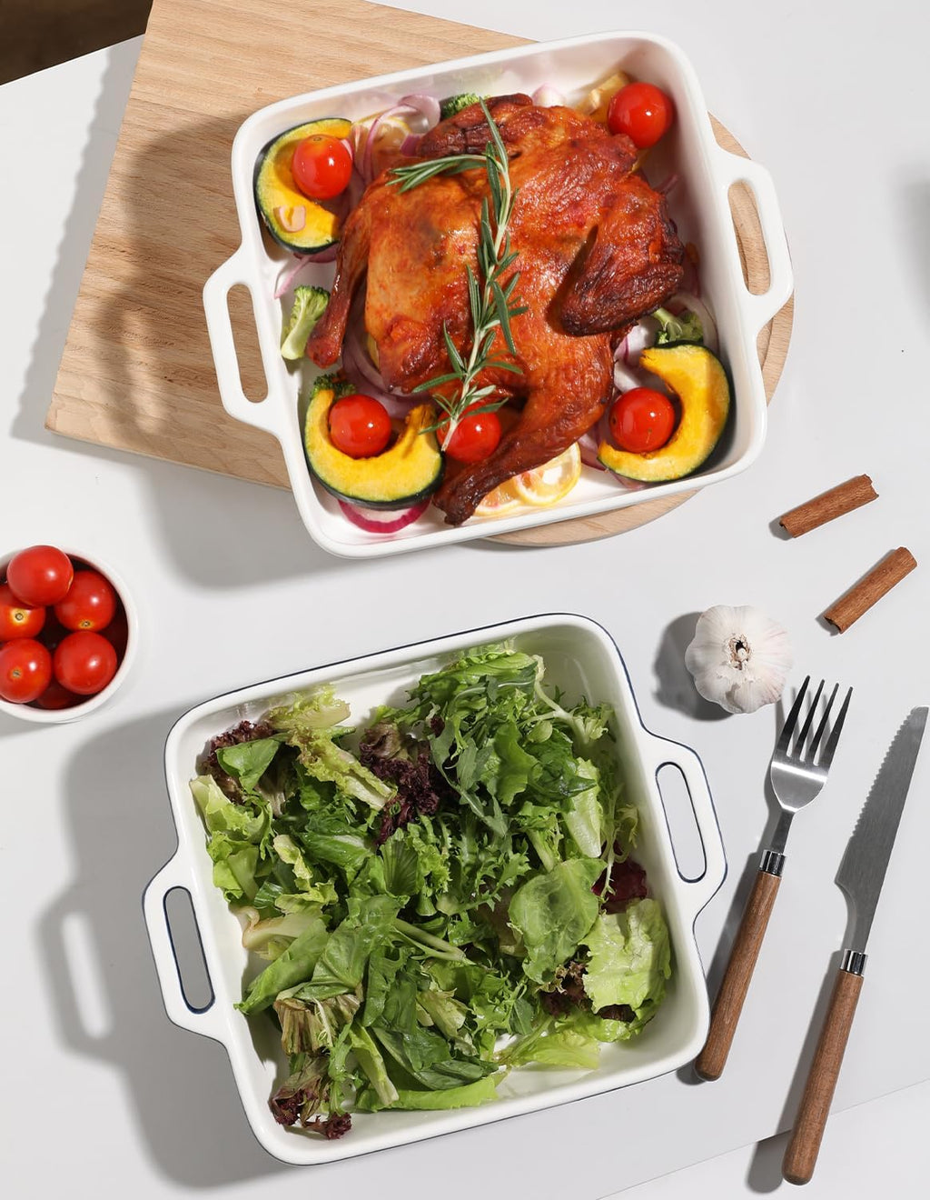 Sweejar 8x8 Baking Pan - Ceramic Casserole Dish with Double Handles | 2 QT Square for Brownies & Lasagna