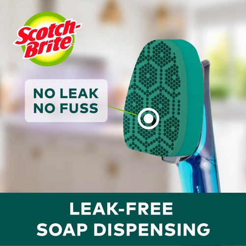 Scotch-Brite Advanced Soap Control Heavy Duty Dishwand Full Kit with 6 Heavy Duty Scrub Dots Refills, Leak-Free Soap Dispensing, Non-Slip Handle, Tough Scrubbing for Kitchen Dishes, Pots & Pans