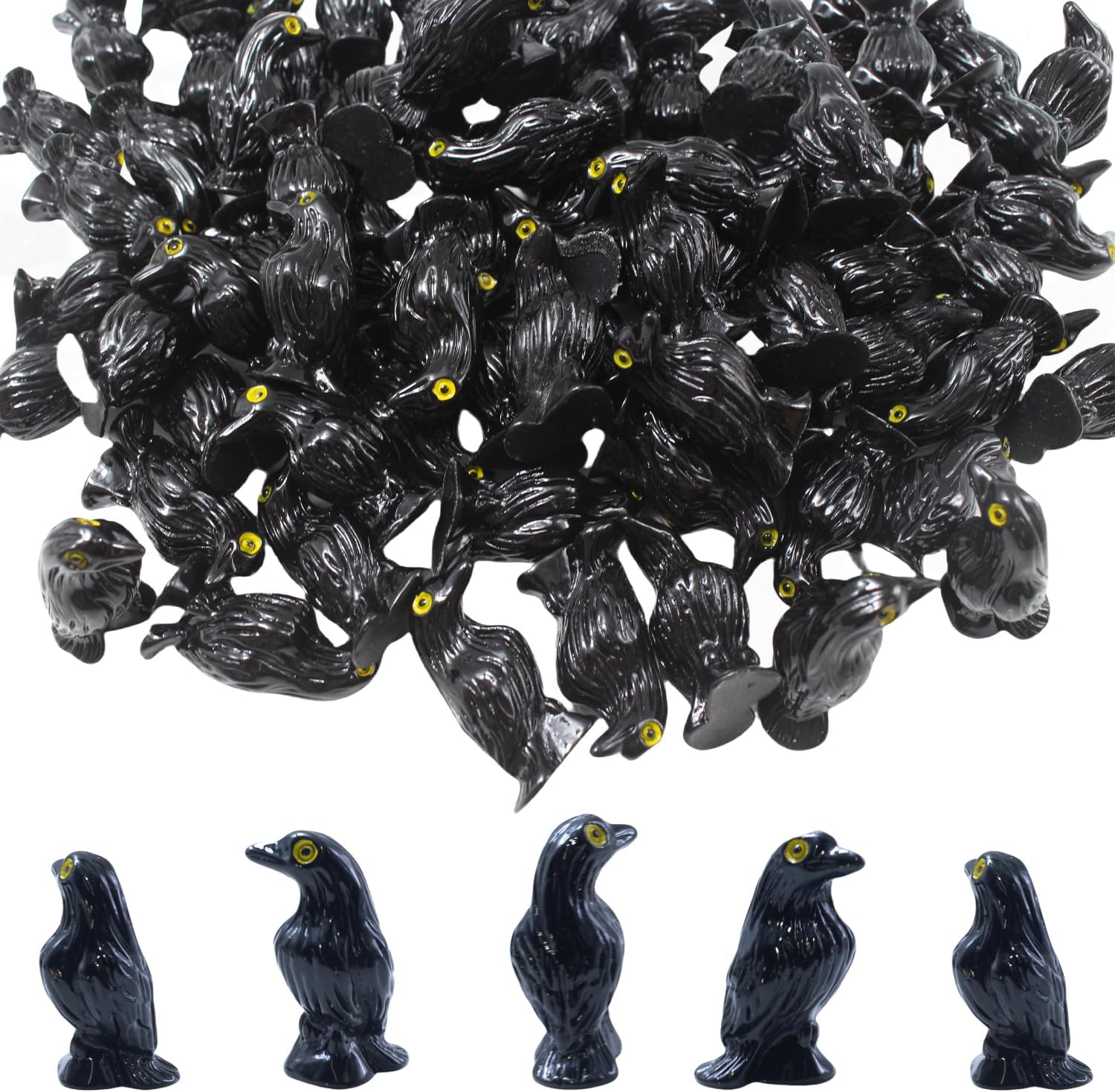 Skiennix Miniature Crows Figurines - 60 Black Raven Decorations for Halloween Crafts & Dollhouse Decor