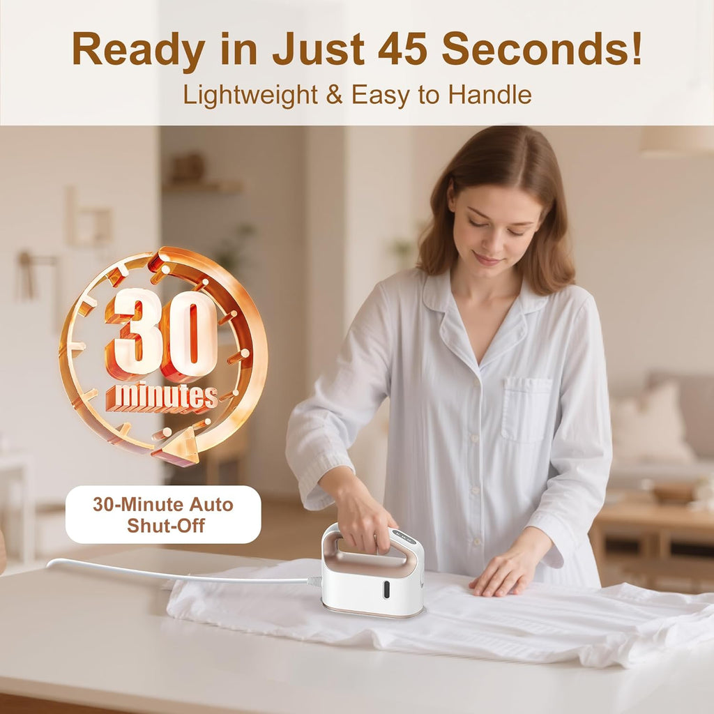 Newbealer Smart Steam Iron - Mini Heat Press with 1200W Turbocharged Power | 3 Steam Modes, Auto-Off, Gold Finish