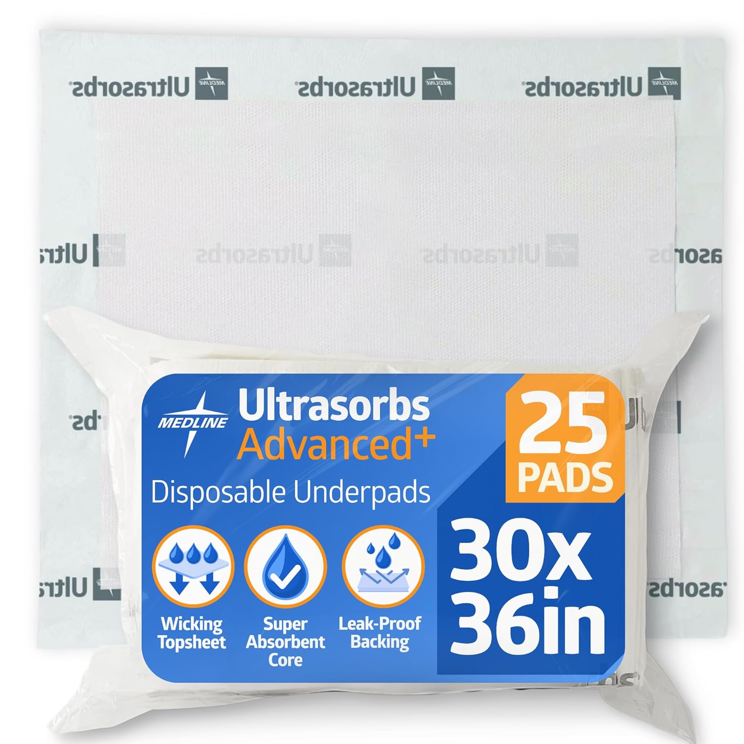 Medline Ultrasorbs Drypads - Super Absorbent Disposable Bed Pads | 30" x 36", 25 Count for Adults