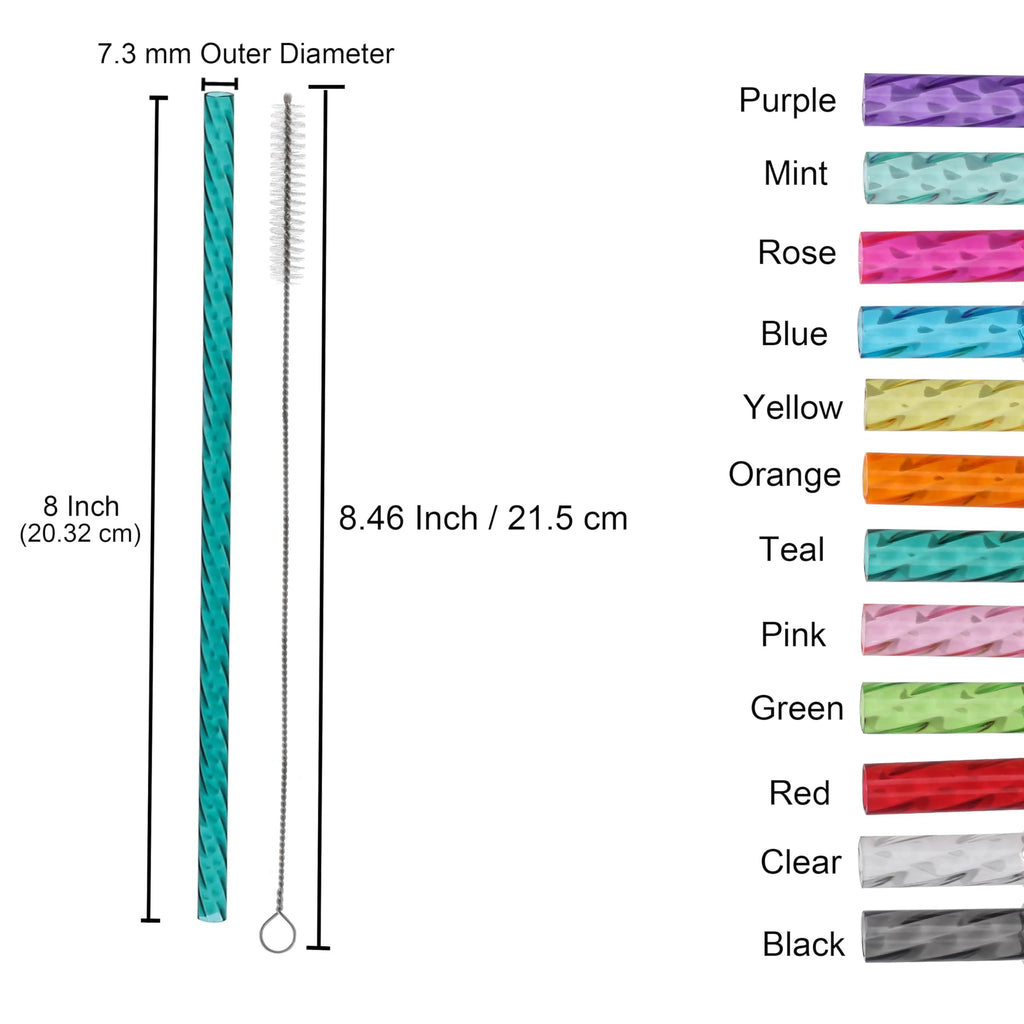 Dakoufish 24Pcs Replacement Plastic Swirl Straws for 12oz 14oz Mason Jar Tumblers,8 Inch Reusable Crystal Straws With 2 Cleaning Brush (8inch,mix12color)