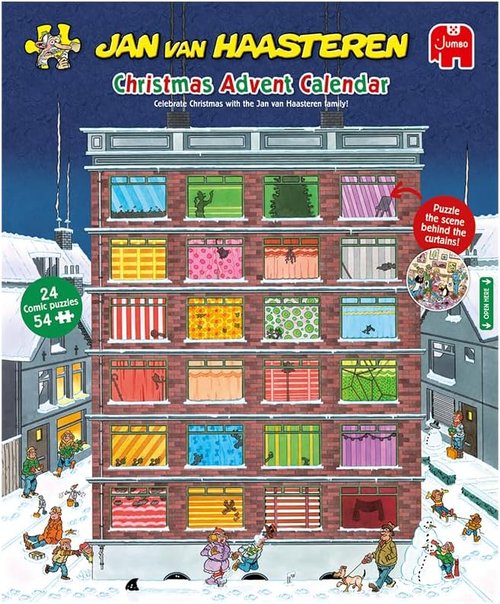 Jan Van Haasteren Christmas Advent Calendar Puzzle - 24-Day Holiday Fun for Adults, 54 Pieces, Eco-Friendly Cardboard