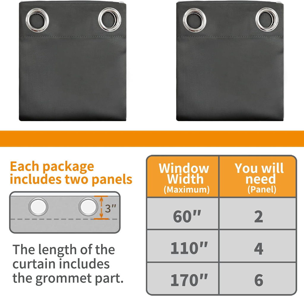 YoungsTex Blackout Curtains - Room Darkening Thermal Insulated Drapes, 63 Inch Long, Dark Grey, 2 Panels