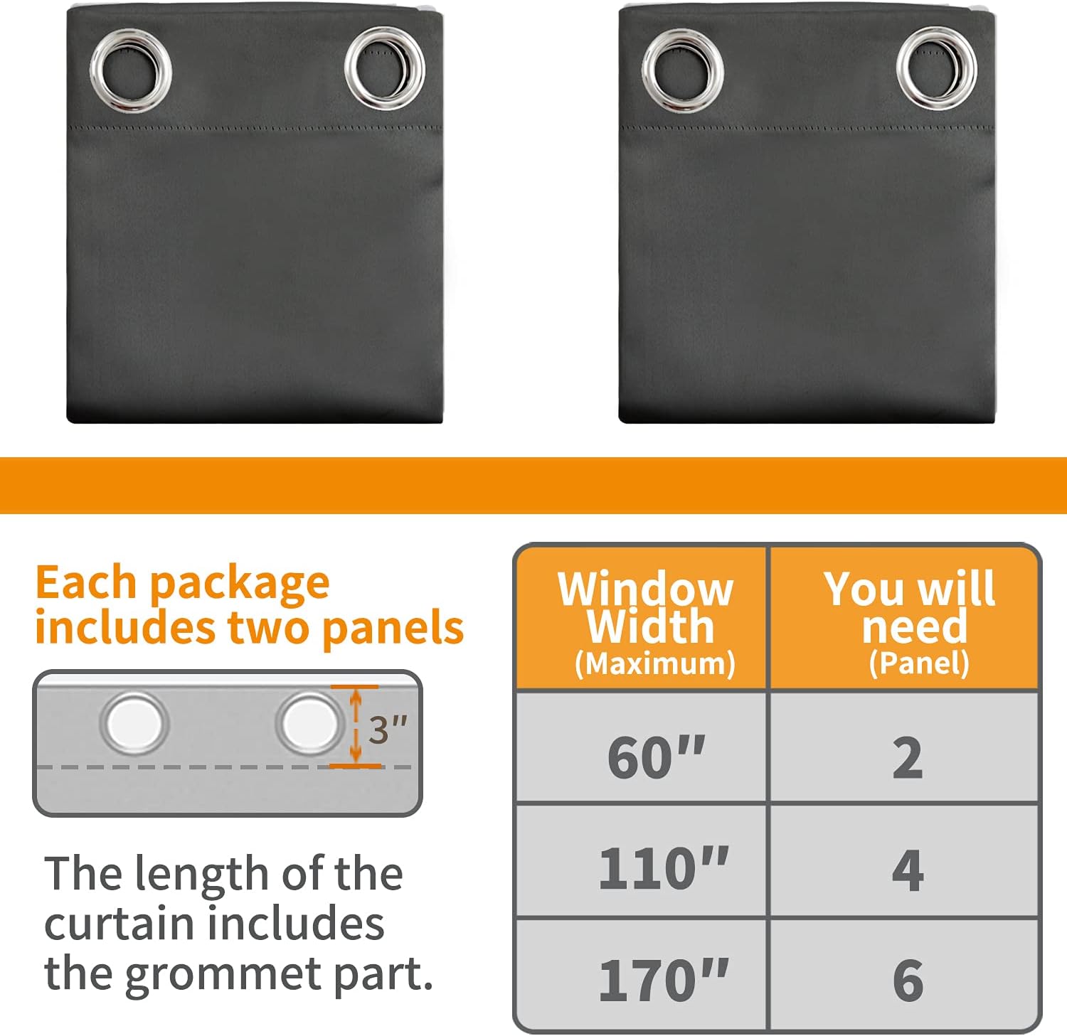 YoungsTex Blackout Curtains - Room Darkening Thermal Insulated Drapes, 63 Inch Long, Dark Grey, 2 Panels