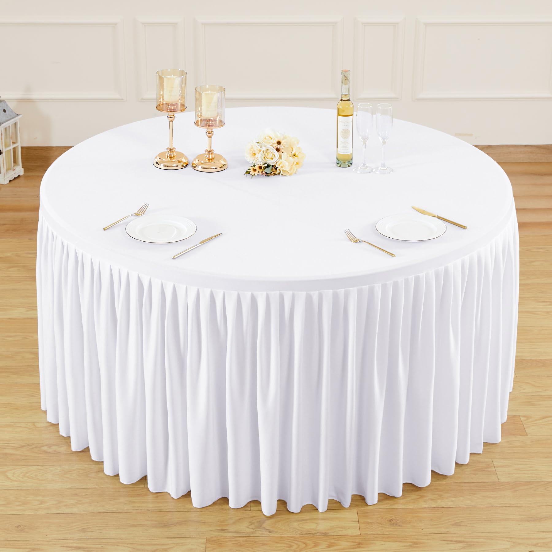 72Inch White Round Tablecloth,4 Pack Wrinkle Resistant 6ft Spandex Tablecloth,Washable Stretchy Polyester Table Cloth Round Cover for Dining Table,Wedding,Reception Banquet, Birthday Party, Buffet