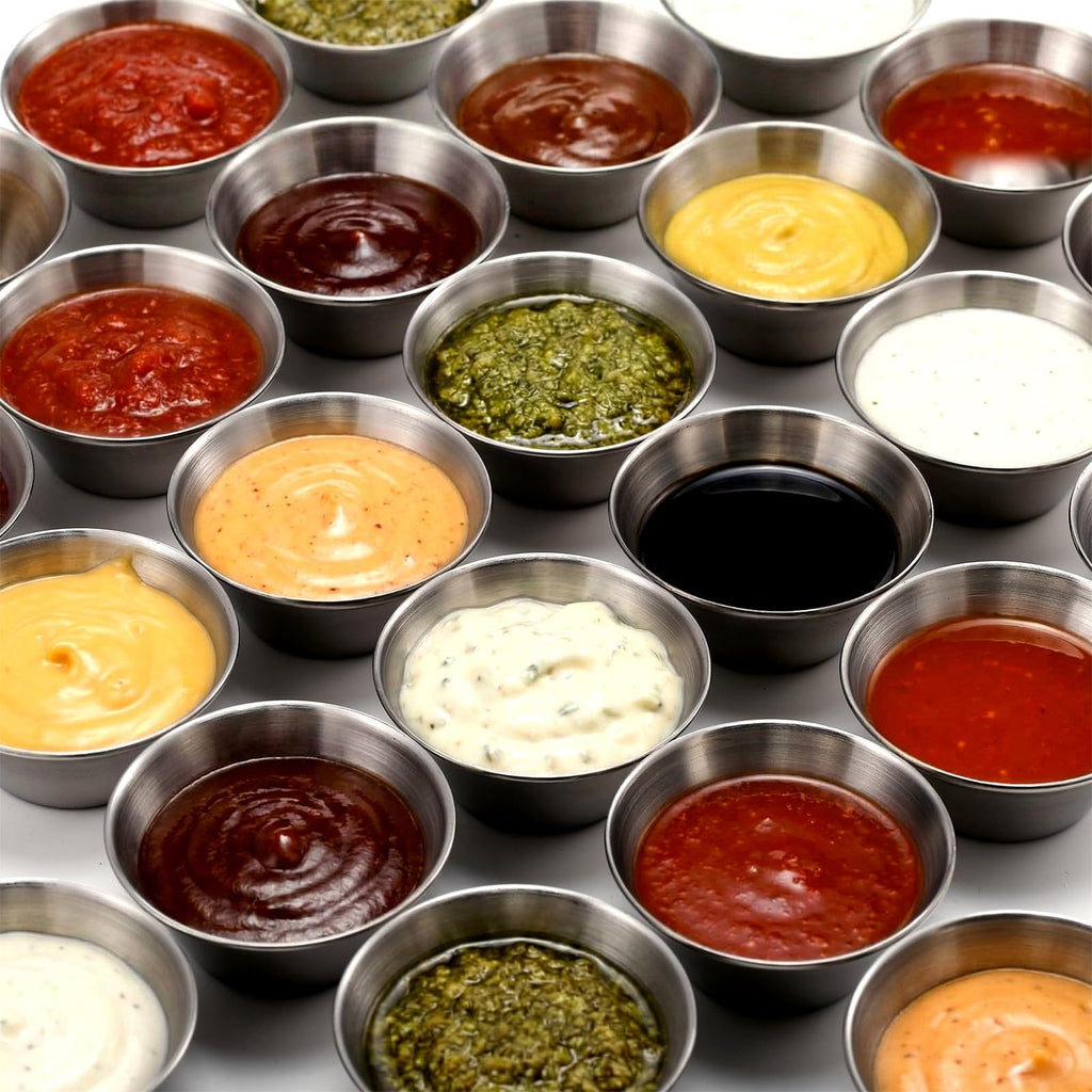 Remerry 200 Pcs Metal Sauce Cups Individual Salsa Metal Ramekins Dipping Stainless Steel Sauce Cups Bulk Salsa Bowl Round Condiment Ramekins (1.5 oz)