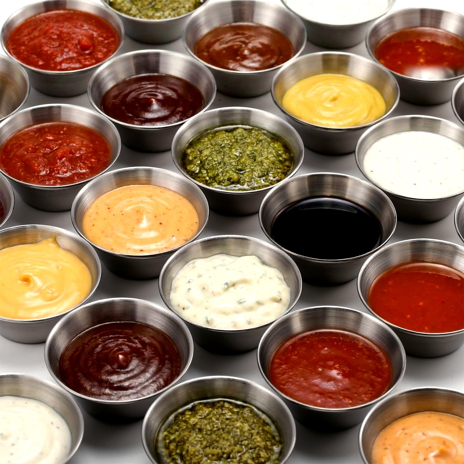 Remerry 200 Pcs Metal Sauce Cups Individual Salsa Metal Ramekins Dipping Stainless Steel Sauce Cups Bulk Salsa Bowl Round Condiment Ramekins (1.5 oz)