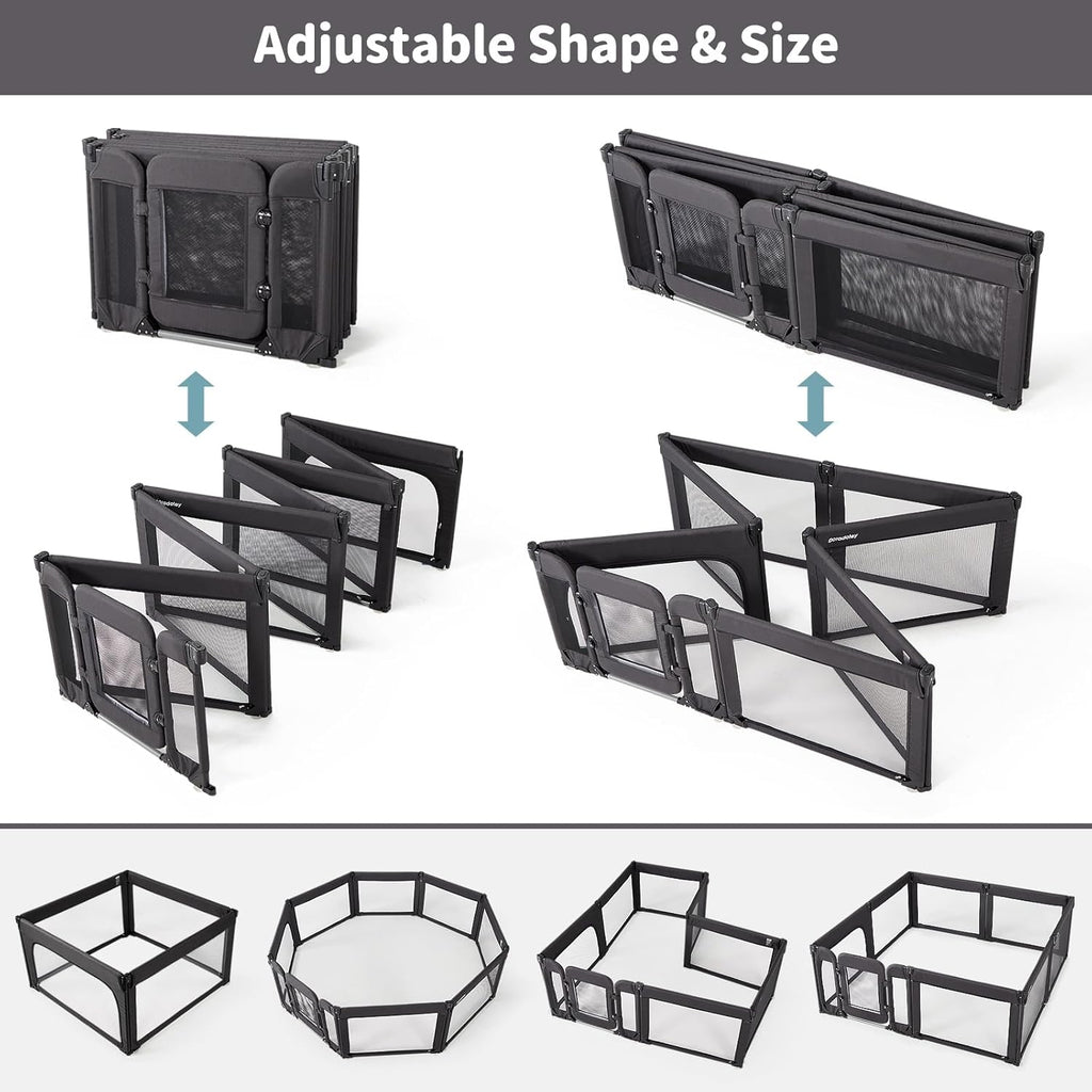 Skiennix Baby Playpen - Foldable Adjustable Play Yard with Door | Heavy-Duty Toddler Playpen, Black