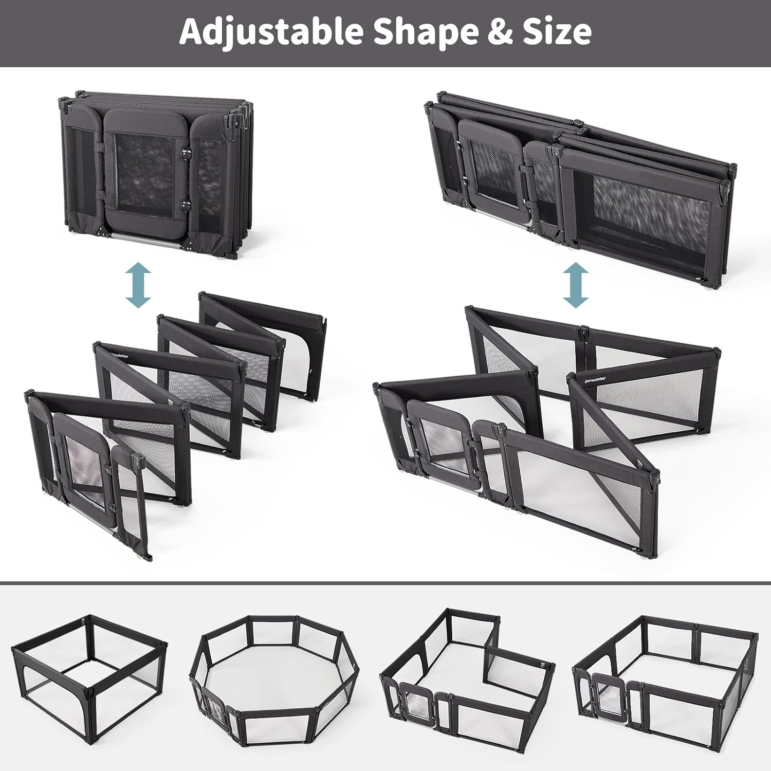 Skiennix Baby Playpen - Foldable Adjustable Play Yard with Door | Heavy-Duty Toddler Playpen, Black