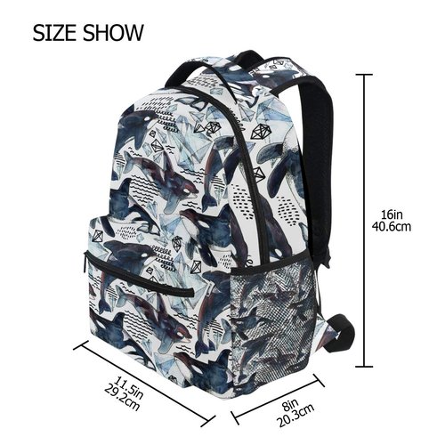 AUUXVA Sea Animal Killer Whale Backpack College School Book Shoulder Bag Travel Daypack for Boys Girls Man Woman