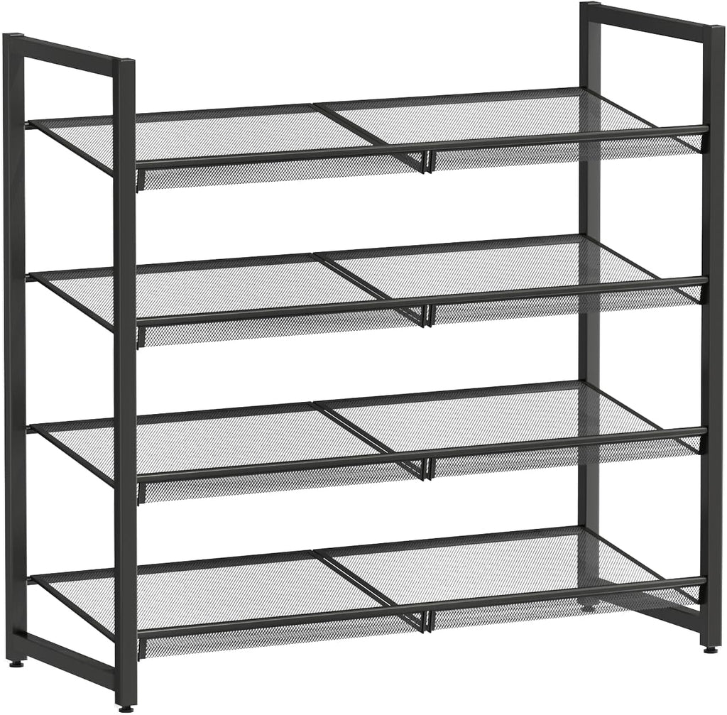 Metal Shoe Rack - 4-Tier Adjustable Organizer for Closet & Entryway | Holds Up to 20 Pairs - Black