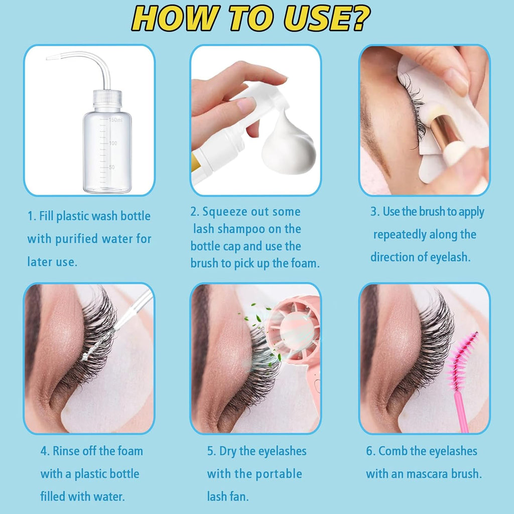 Skiennix Eyelash Extension Cleanser - Gentle Lash Mousse Shampoo & USB Rechargeable Handheld Fan