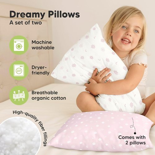 KeaBabies Toddler Pillows - Soft Organic Cotton for Ages 2-5 | 13x18 Inches, Machine Washable, Ideal for Sleep & Travel