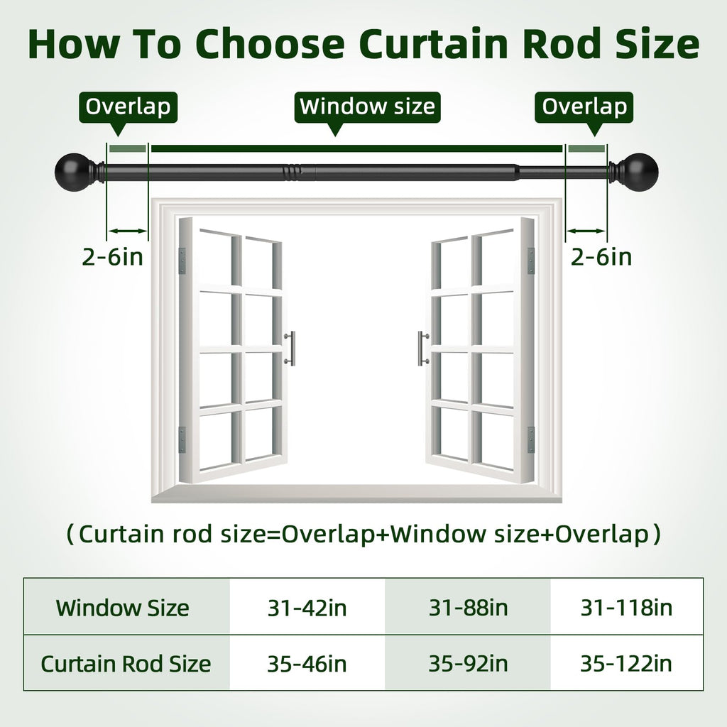 Sthumsup Curtain Rods No Drilling for Windows 48 to 84-90 Inches, 5/8 Inch Black Renter Friendly Adjustable Curtain Rod with 3M Adhesive Brackets