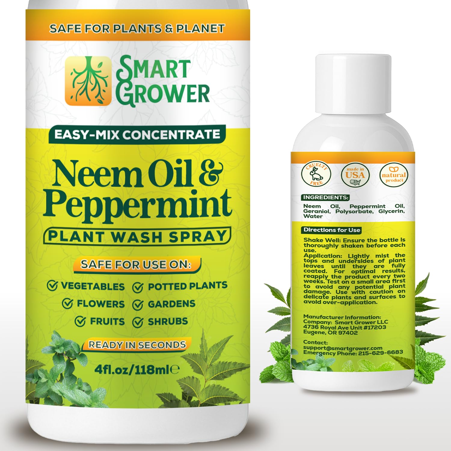 Neem Oil Spray for Plants by [Brand Name] - Peppermint Oil Formula for Indoor & Outdoor Use | 4 oz Concentrate Makes 1/2 Gallon RTU