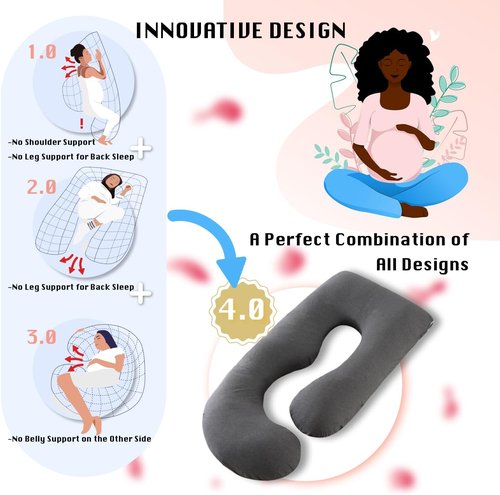 ALLOPERA Pregnancy Pillow - Full Body 57-Inch Maternity Support Pillow | Removable Washable Cover, Black Grey Velvet