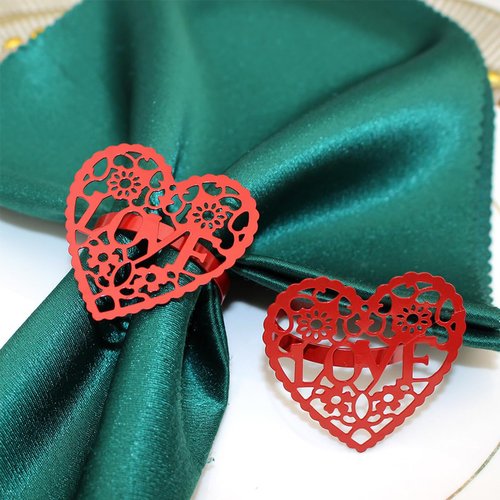 Valentine's Day Heart Napkin Rings Set of 6, Metal Red Heart-Shaped Hollow-Out Napkin Rings Banquet Table Decorations for Valentine's Day Wedding Anniversary Christmas Party Supplies