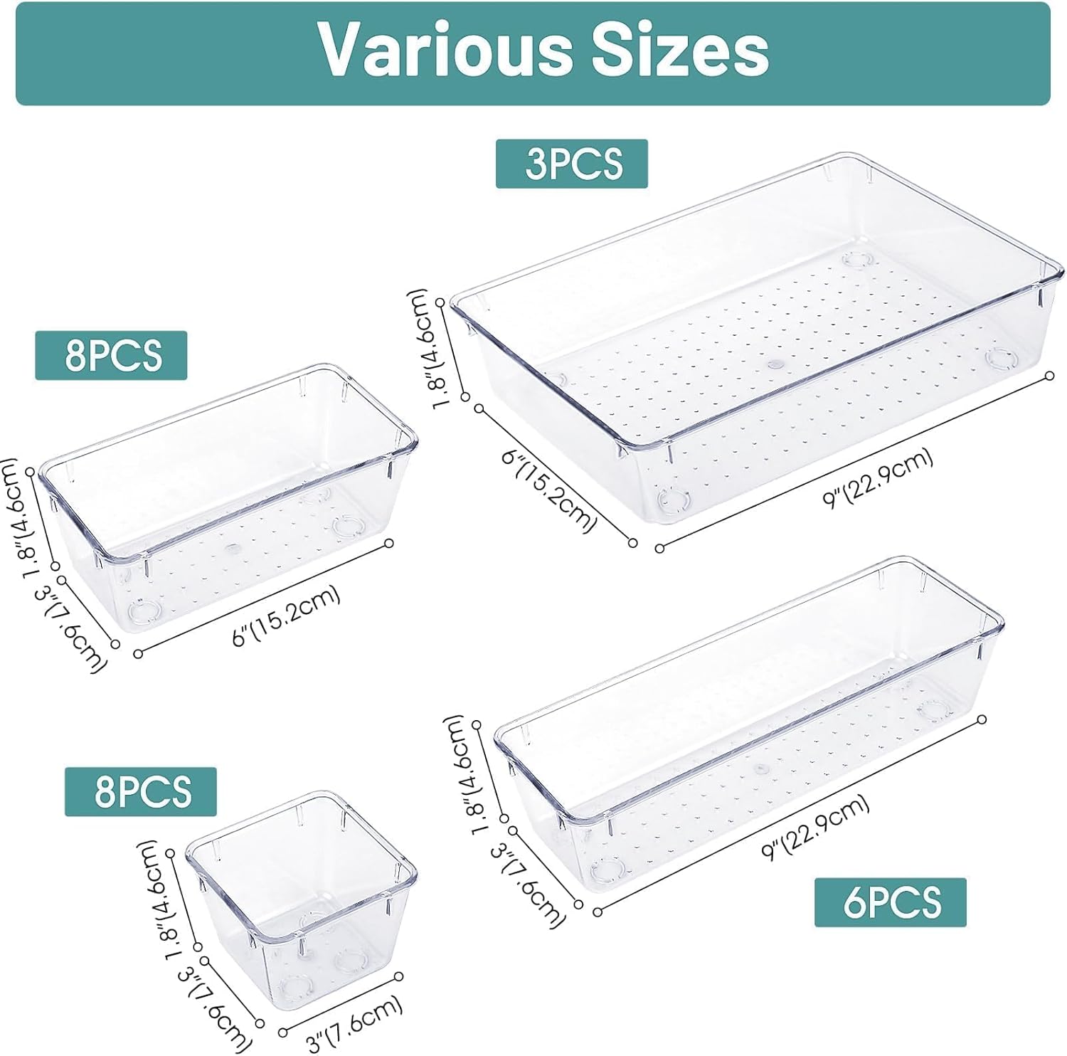 WOWBOX 25 PCS Clear Plastic Drawer Organizer Set - Versatile Dividers for Makeup, Jewelry & Gadgets | 4 Sizes