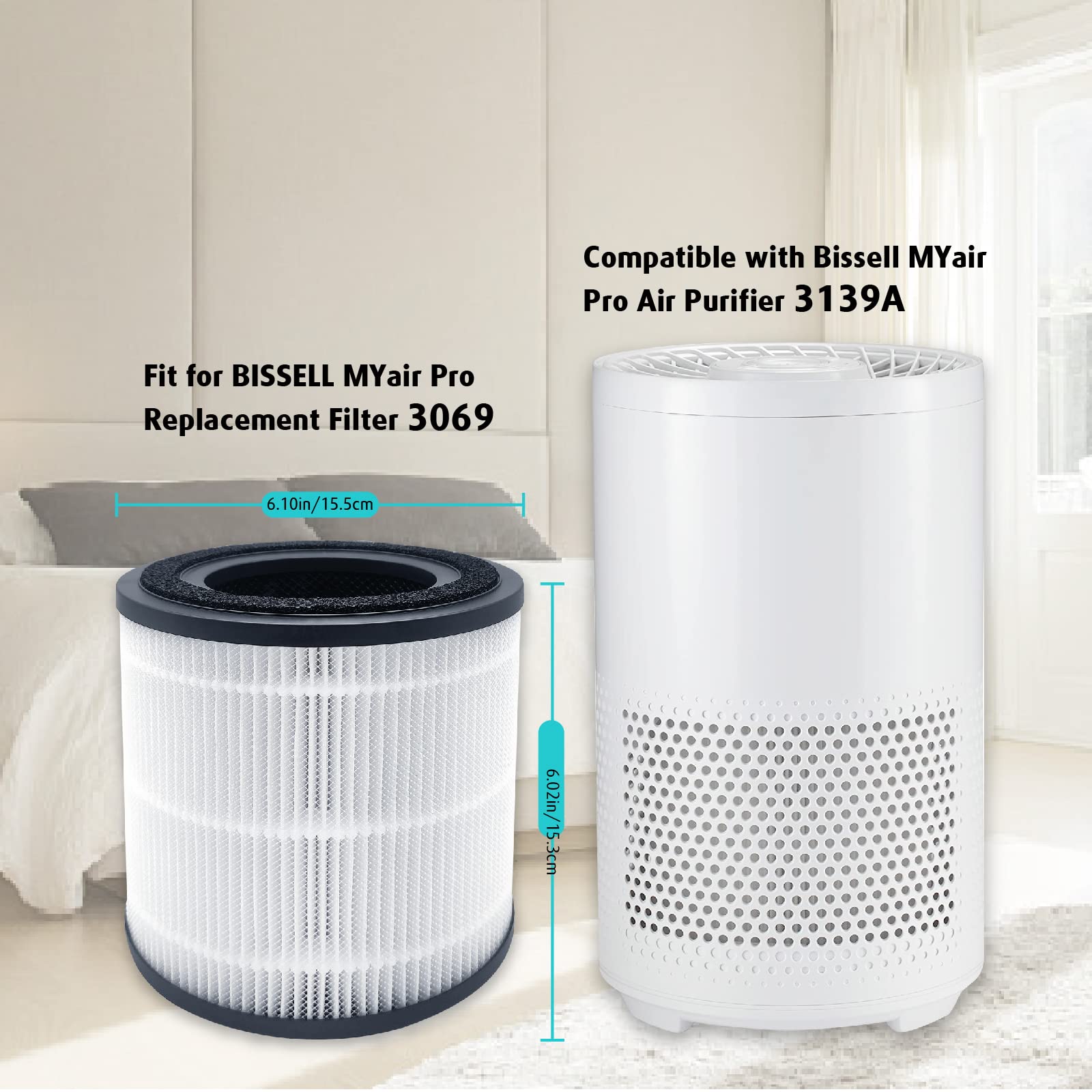 Filters Compatible with BISSELL MYair Pro Air Purifier 3139A 3139B, 3139A Replacements Filter, 3069