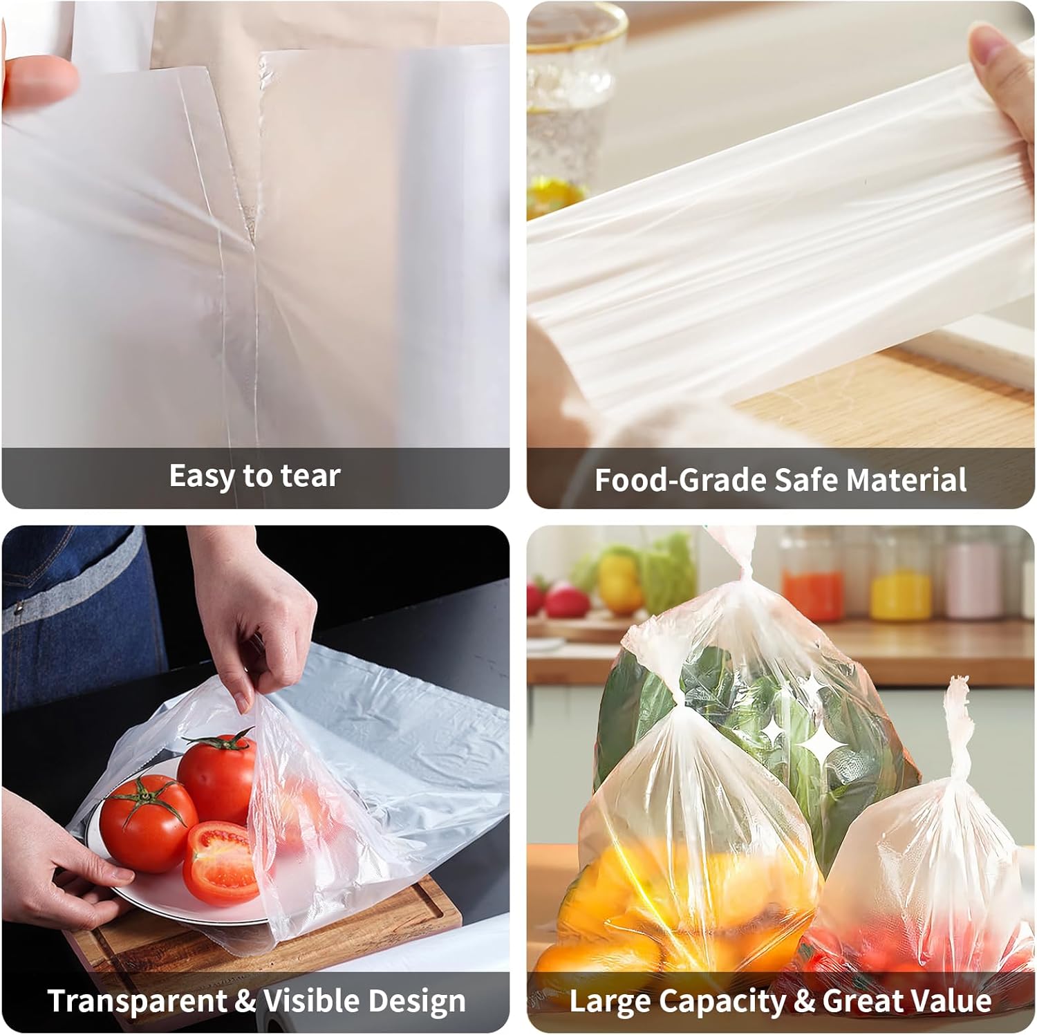 Skiennix Clear Plastic Produce Bags - Easy Tear Food Storage for Vegetables & Fruits | 12" x 20", 350 Bags/Roll