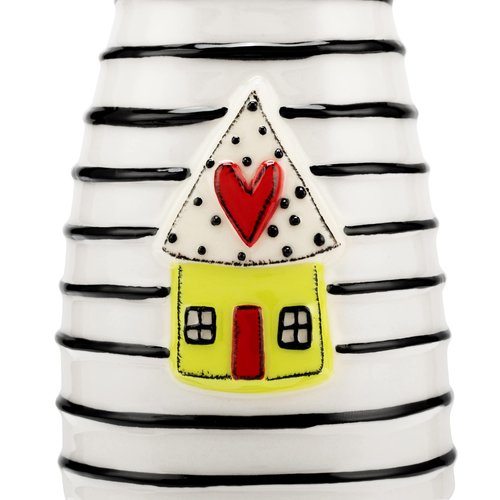 DEMDACO Black Stripe Yellow House with Heart 3 x 5 Stoneware Mini Decorative Vase