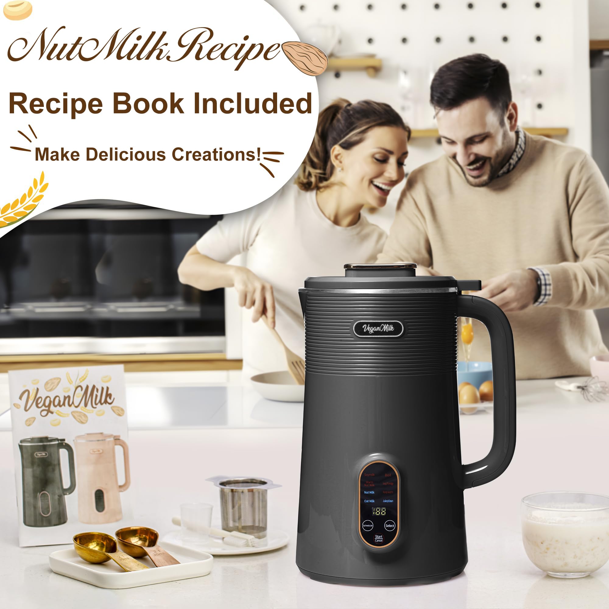 Nut Milk Maker Machine, Almond Milk Maker Machine, Soy Milk Maker Machine, Oat Milk Maker Machine - 8 in 1 Plant Based Milk Maker Machine Works as: Nut Milk Machine, Soymilk Maker & Soup Maker Machine