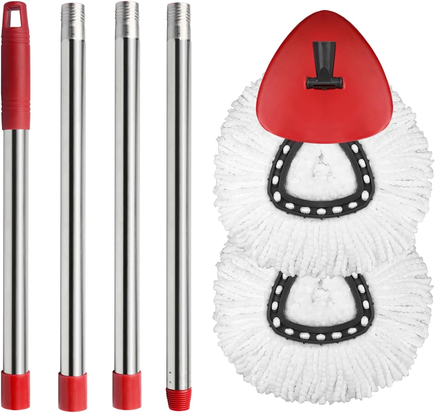 OCedar Spin Mop Replacement Set - 2 Mop Heads, 1 Base & 1 Adjustable Handle (30-58in) - White Microfiber