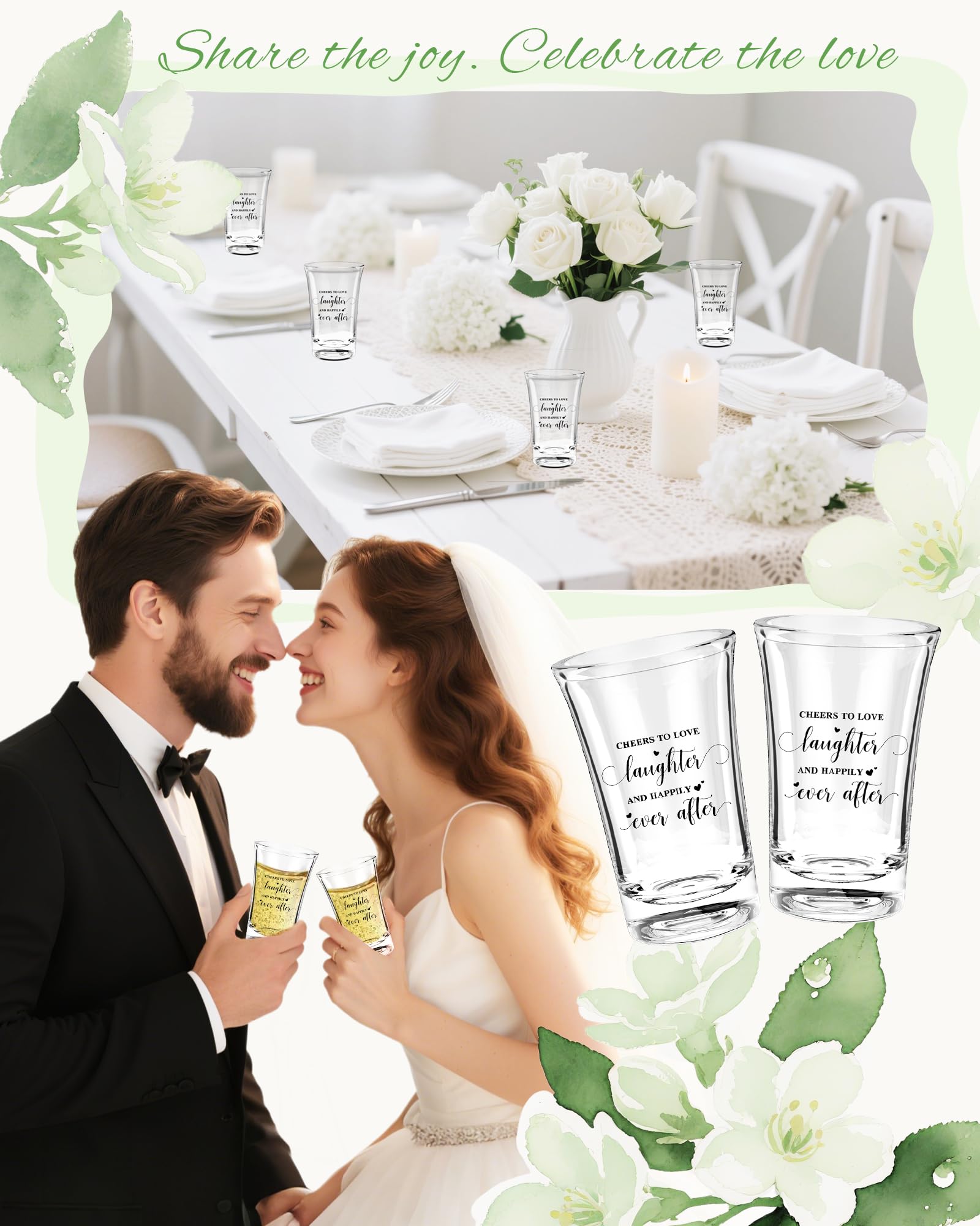 STELOVIKI 50 Sets Wedding Favors for Guests- Acrylic Clear Personalized 1.18oz Shot Glasses Bulk With Gifts Boxes & E-Cards Templates for Wedding Bridal Shower Gifts