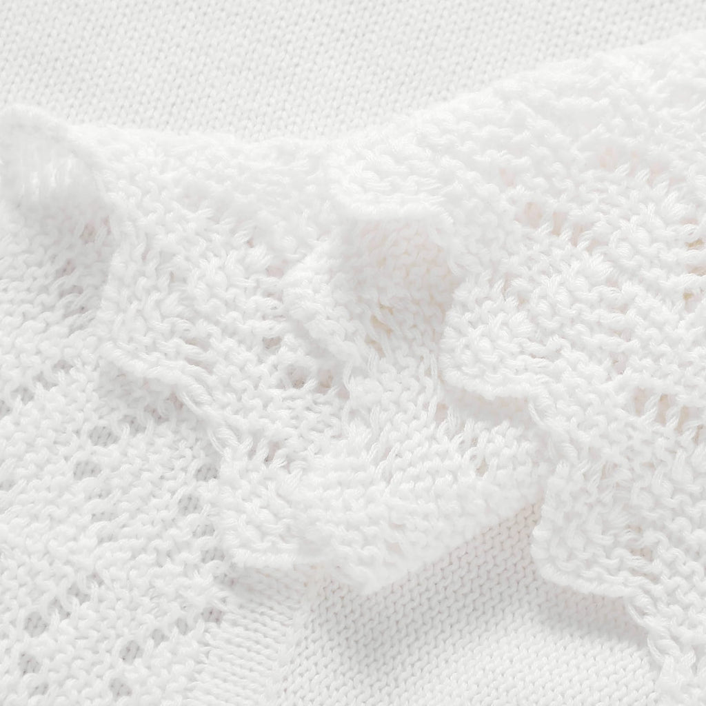 Hadetoto Baby Blanket Soft Cozy Cotton Cable Knit Crochet Receiving Crib Nursery Swaddling Blankets for Newborn Boys Girls (Baby White)