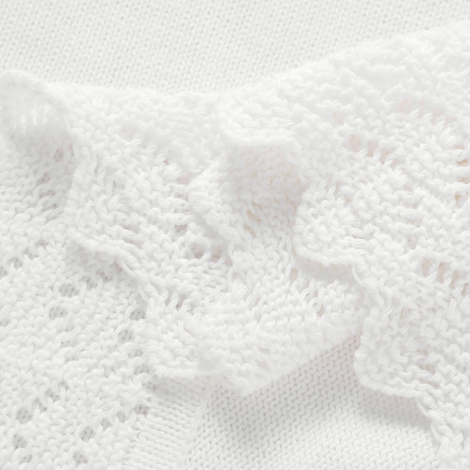 Hadetoto Baby Blanket Soft Cozy Cotton Cable Knit Crochet Receiving Crib Nursery Swaddling Blankets for Newborn Boys Girls (Baby White)