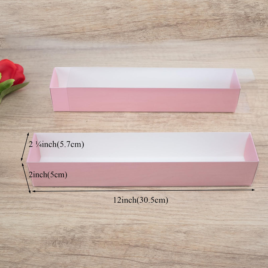 Romantic Baking 50 Pack Long Chocolate Covered Strawberry Macaron Truffle Cocoa Bomb Cookies Bakery Boxes (12x2x2 Inches)