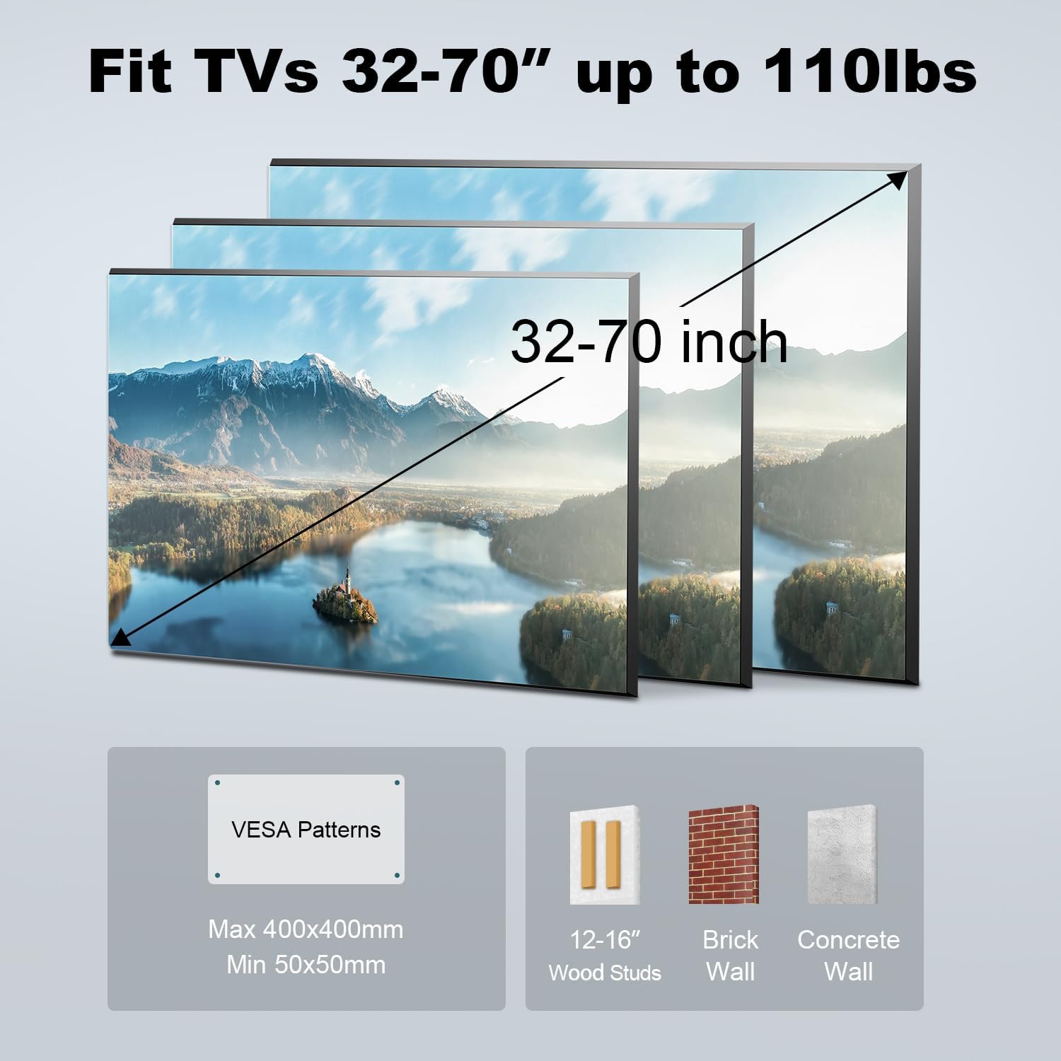 USX STAR Full Motion TV Wall Mount Bracket - Fits 32-70 Inch TVs, Swivel & Tilt, Max VESA 400x400mm, 110 lbs Capacity