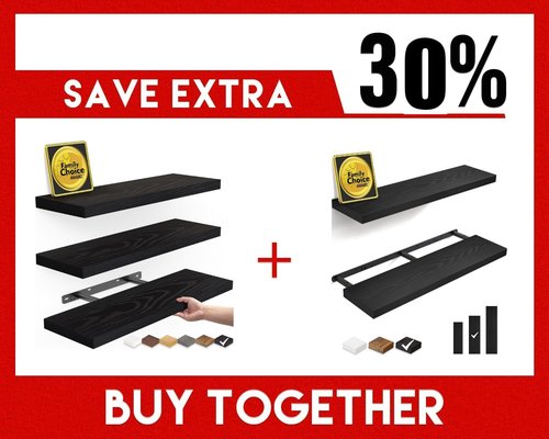 BAYKA Floating Wall Shelves - Set of 3 (15.7 Inches) & Set of 2 (36 Inches) - Sleek Black Design