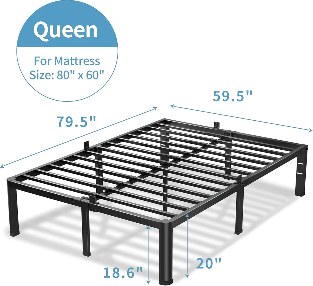VIPSHOW 20-Inch Heavy Duty Metal Queen Bed Frame - Noise-Free, Easy Assembly, No Box Spring Needed
