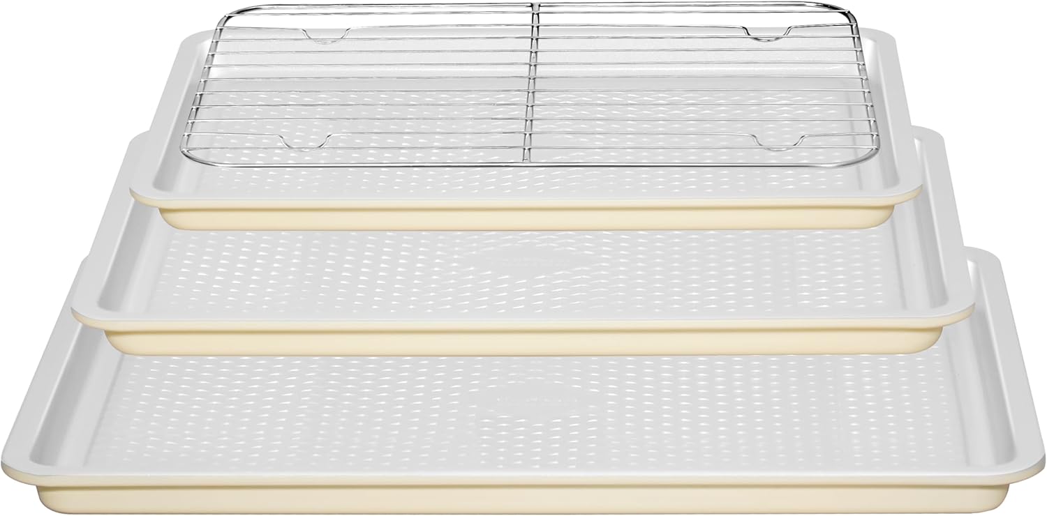 Skiennix Nonstick Ceramic Baking Sheet Set - 3-Pack Half/Jelly Roll/Quarter Pan | Oven Safe 550°F, Dishwasher Safe, Non-Toxic