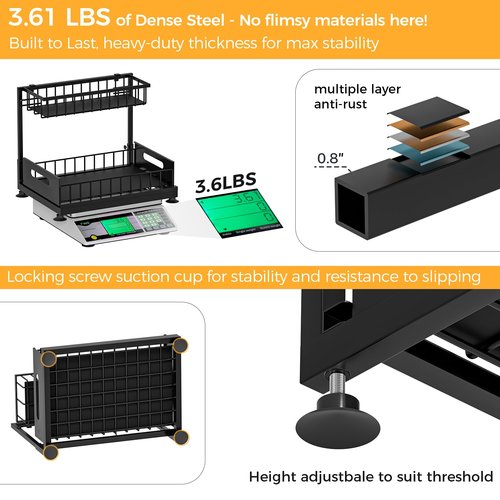 Saydear Under Sink Organizer Storage 2-Tier Premium Metal Pull-Out Kitchen Cabinet Organizer with Sliding Drawer, Height Adjustable, Heavy Duty for Kitchen & Bathroom Organizers 2 Pack Black