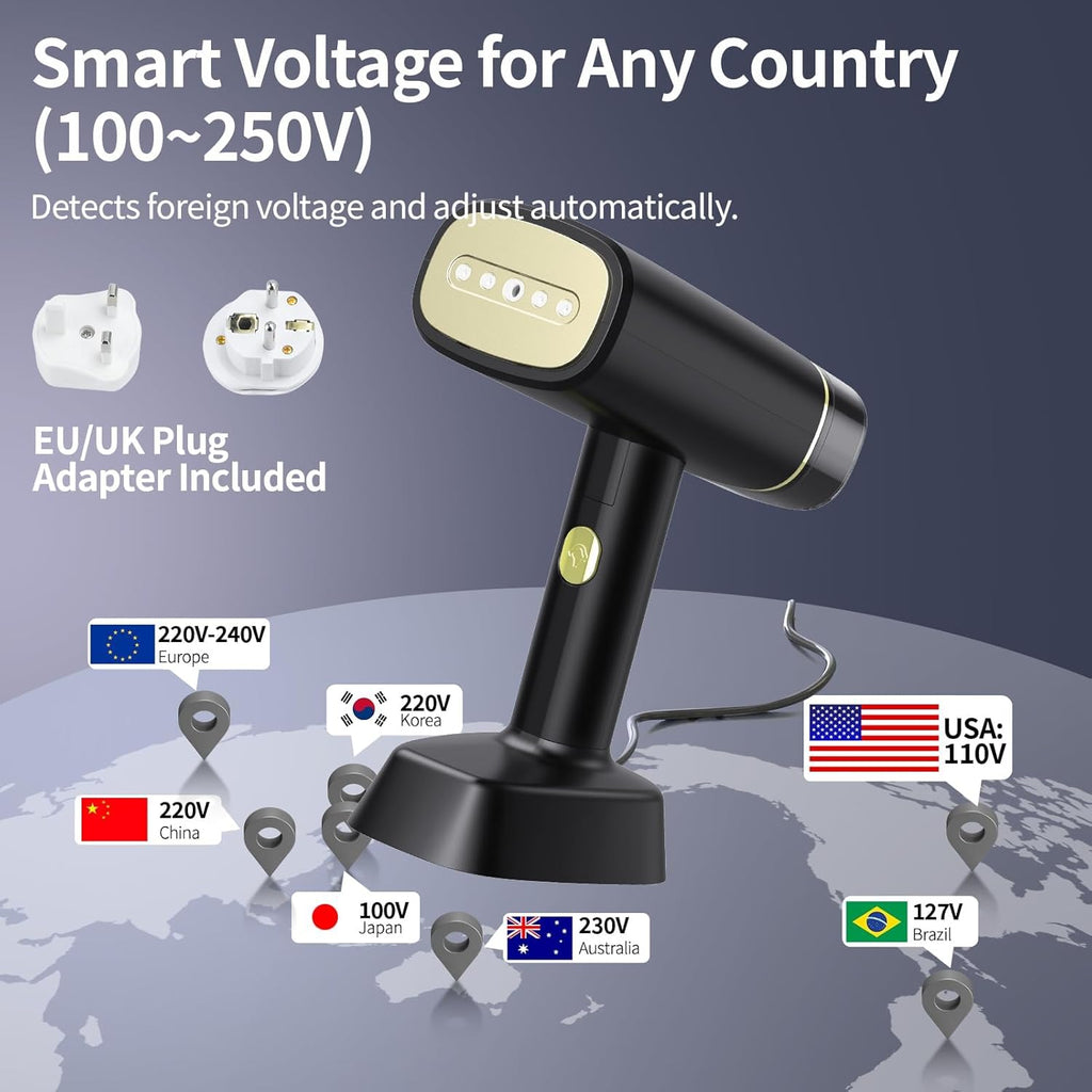 Skiennix Travel Steamer - Dual Voltage Mini Clothes Steamer with European Plug Adapter | Perfect for International Travel