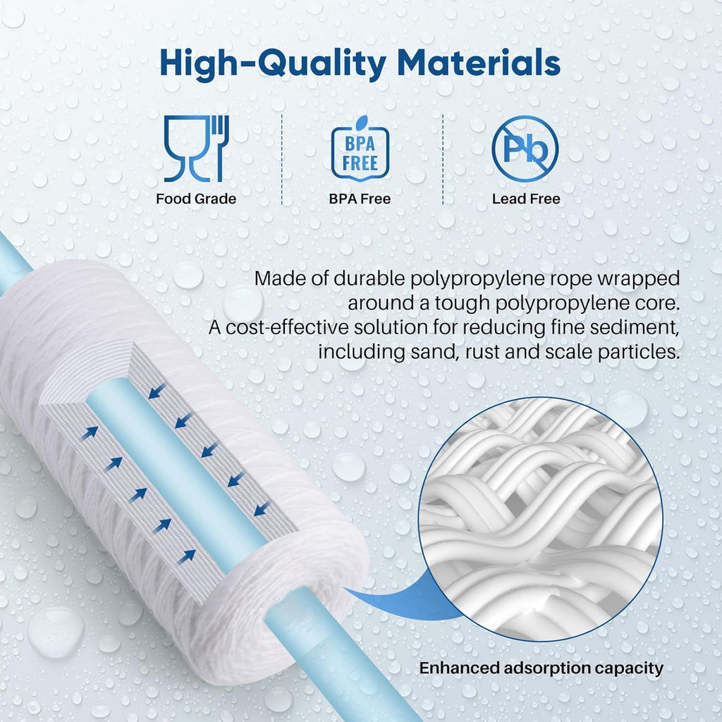 PUREPLUS 25 Micron 10 x 4.5 Whole House String Wound Sediment Filter for Well Water, Replacement Cartridge for 84637, WPX5BB97P, PC10, CW5-BBS, 355215-45, WP10BB97P, WP5BB97P, 4Pack