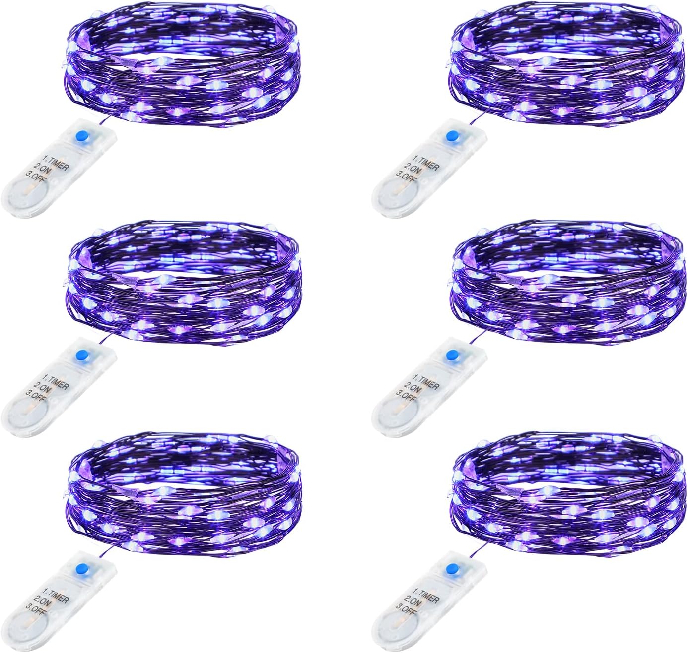 Minetom 6 Pack Purple Fairy Lights - 7ft Battery Operated Waterproof LED String Lights for Halloween Decor & Crafts