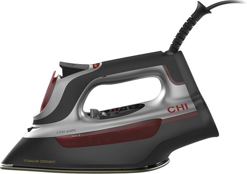 CHI Steam Iron - Professional Grade with Electronic Temperature Control & Titanium Soleplate | 1700 Watts, XL 10’ Cord, Silver