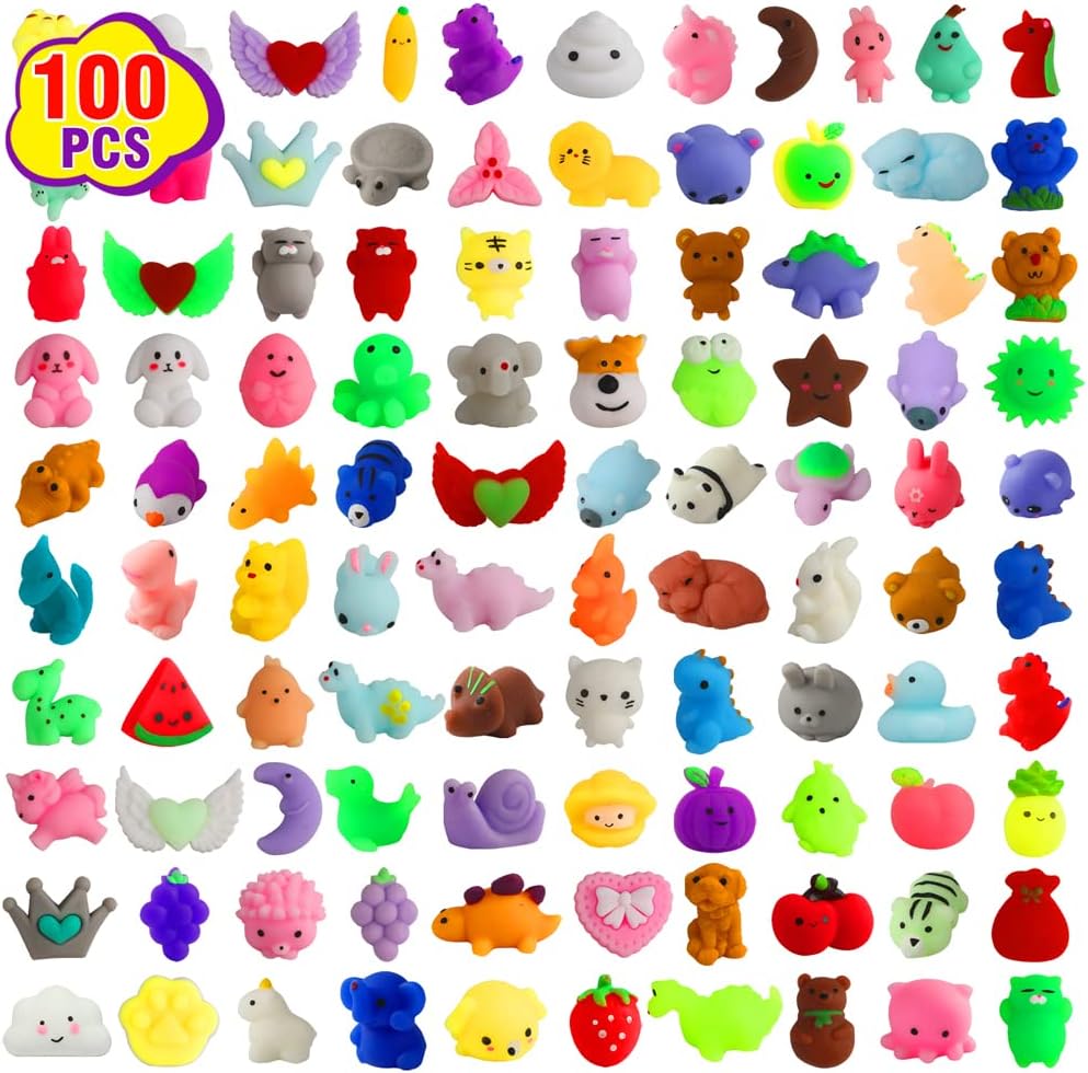 Skiennix Kawaii Squishies - 100 Pcs Mochi Stress Relief Toys for Kids | Perfect Party Favors & Classroom Prizes