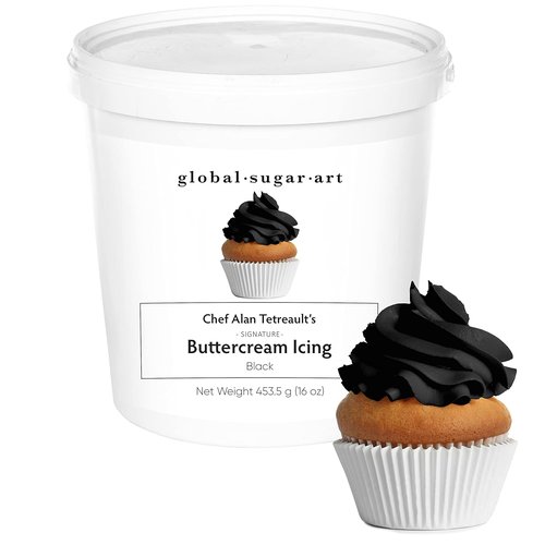 Global Sugar Art Black Buttercream Frosting - Firm Icing for Cakes & Cupcakes, 16 Ounce Tub
