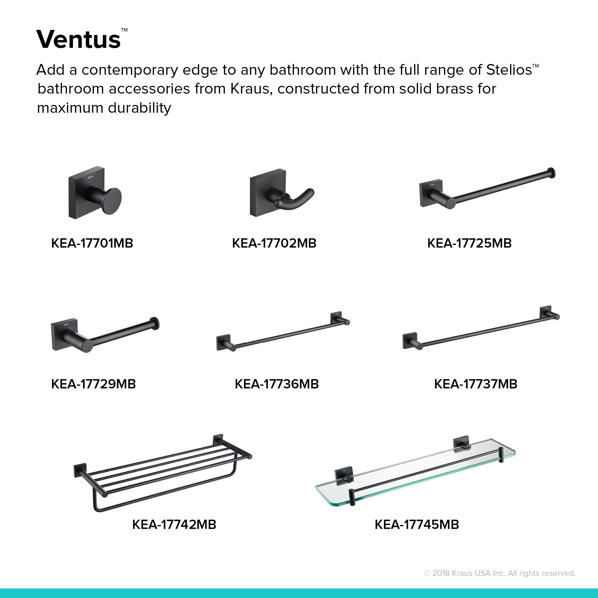 Kraus Ventus Bathroom Shelf, Matte Black Finish, KEA-17745MB