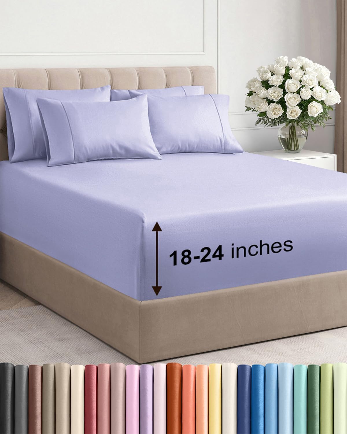 Skiennix Extra Deep Queen Sheet Set | 6-Piece Breathable Cooling Bedding - Soft, Wrinkle-Free Lavender