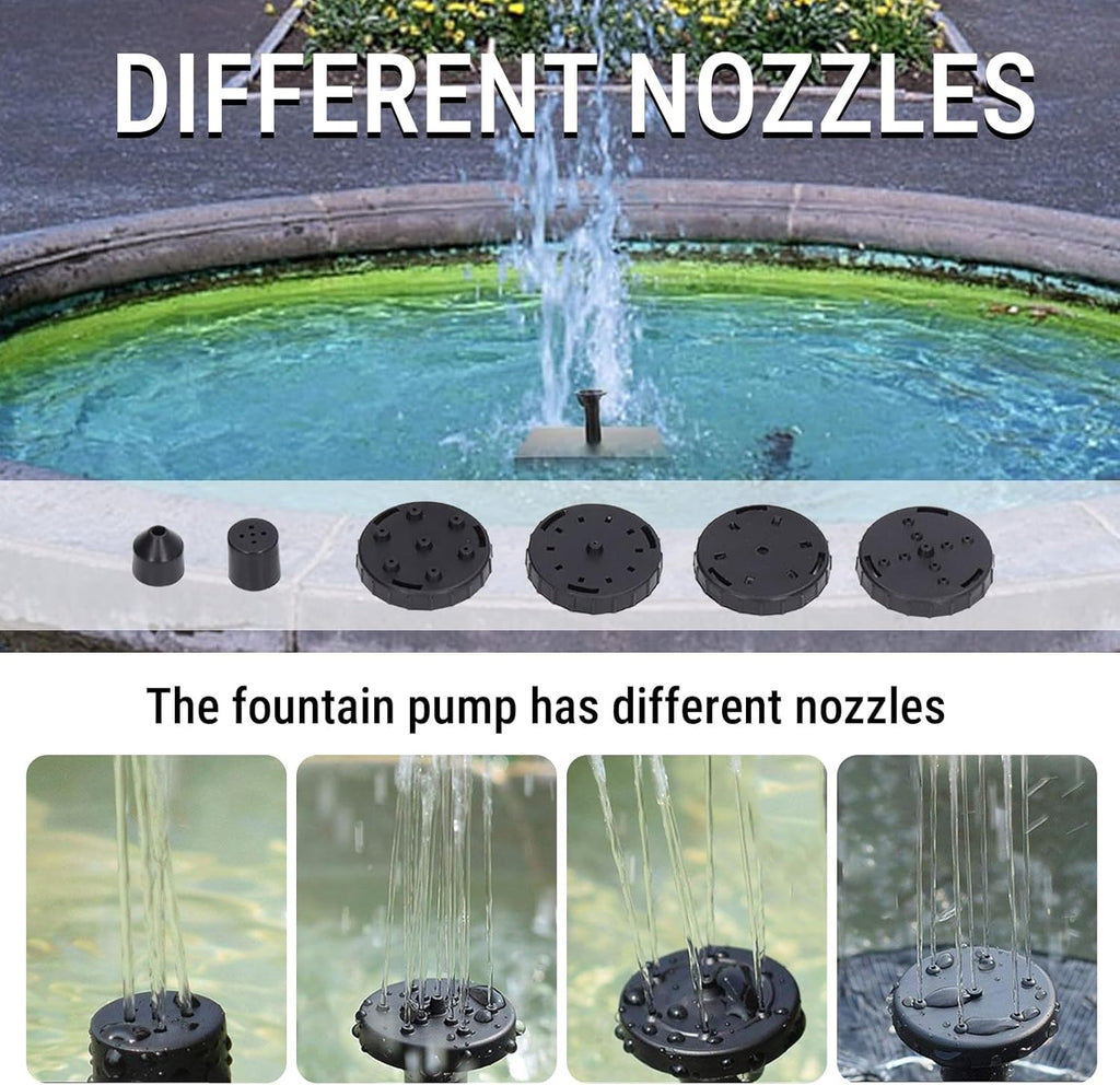 Skiennix Solar Water Fountain - Versatile Bird Bath Pump with 6 Nozzles | Monocrystalline Silicon Design for Garden, Pond, Pool
