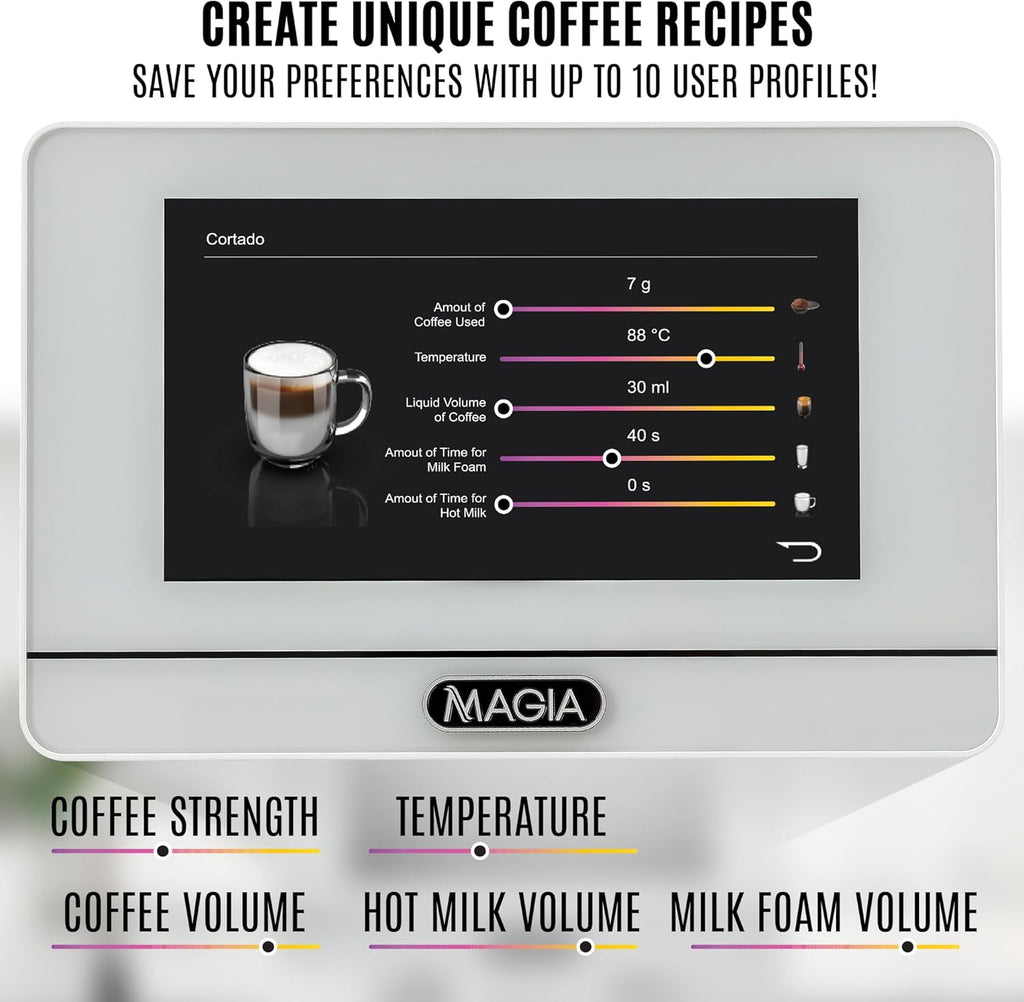 Zulay Magia Fully Automatic Espresso Machine - 19 Customizable Coffee Options | Includes Insulated Milk Container & Deluxe Cups - Auto-Cleaning - OG White